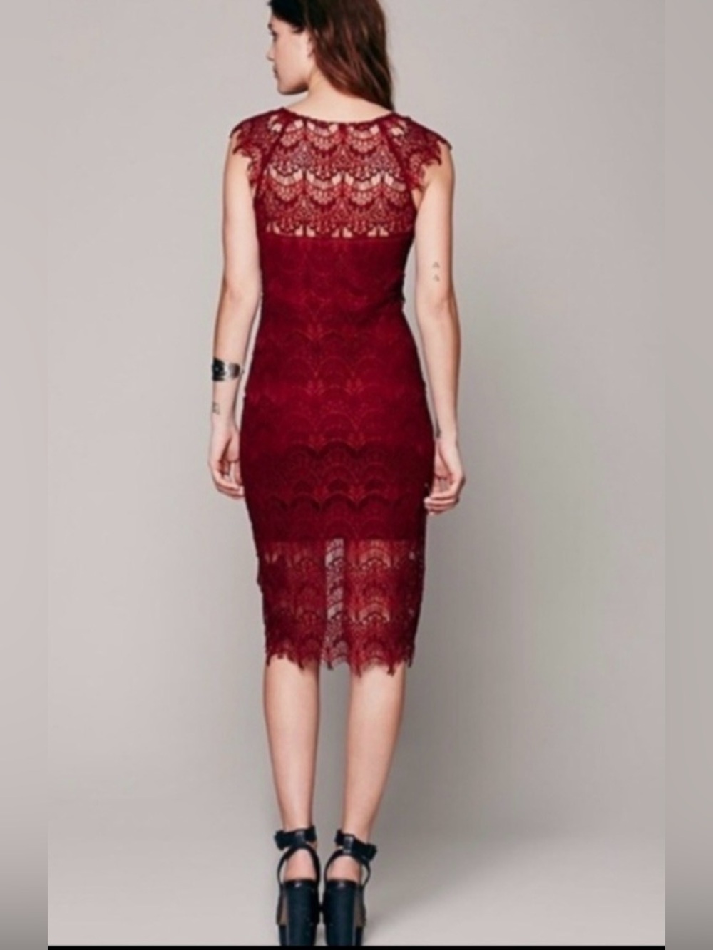 EUC Free People Intimately Lace Dress Burgundy Wine Red Size Small - Picture 2 of 6
